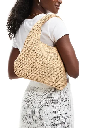 MANGO Bolso de mano claro de croché de - neutro