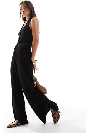 VERO MODA Pantalones negros con bajos abiertos de punto texturizado de (parte de un conjunto)