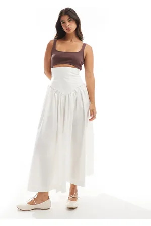 ASOS Vestido midi color crema y chocolate con detalle de corsé en la cintura de punto liso de -Multicolor