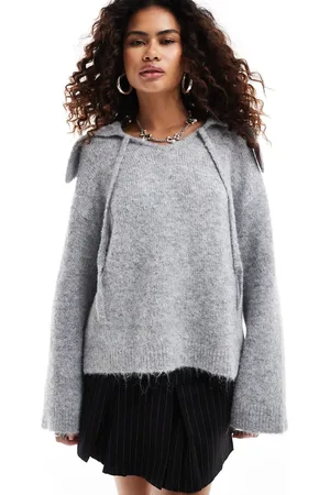 Urban Revivo Jersey gris jaspeado extragrande con cuello de solapas de