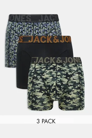 JACK & JONES Pack de 3 calzoncillos verdes con estampado de camuflaje de