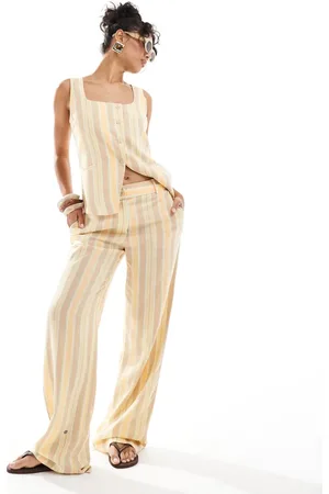 MANGO Pantalones amarillos a rayas en tonos pastel de pernera recta de (parte de un conjunto)