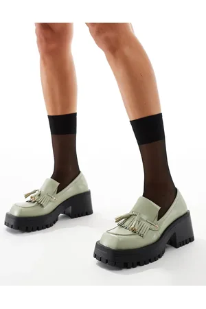 Raid Mocasines verde salvia de tacón con borlas Tulip de