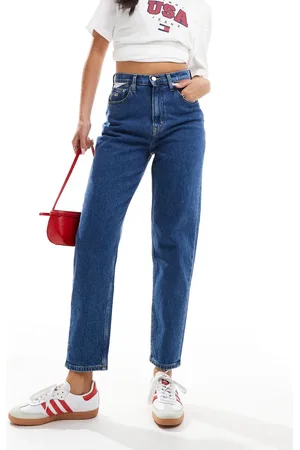 Tommy Hilfiger Vaqueros mom con lavado medio y bandera de -Azul