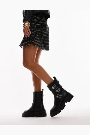 Topshop Botas biker negras con suela gruesa y detalle de hebilla Luke de