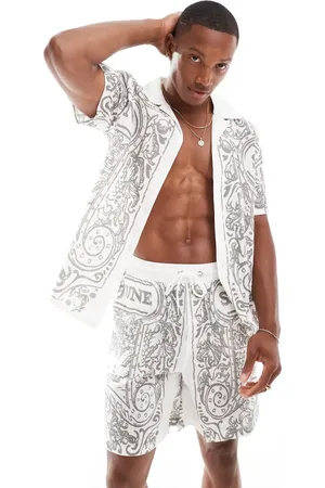 Sixth June Camisa blanca estampada con cuello de solapas de lino de (parte de un conjunto)