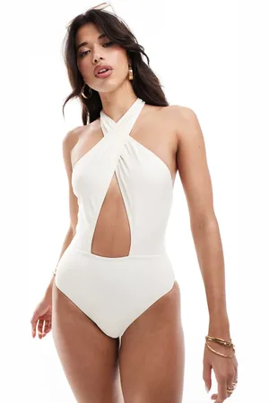 South Beach Bañador blanco coco básico con pecho cruzado Essentials de
