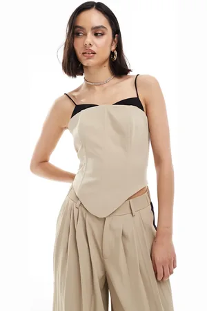 Extro & Vert Top corsetero color piedra con detalle negro estilo sujetador de (parte de un conjunto)