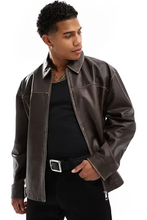 ASOS Chaqueta Harrington extragrande con acabado desgastado de cuero auténtico premium de