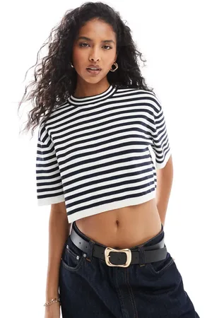 MANGO Camiseta blanca a rayas extragrande de punto de