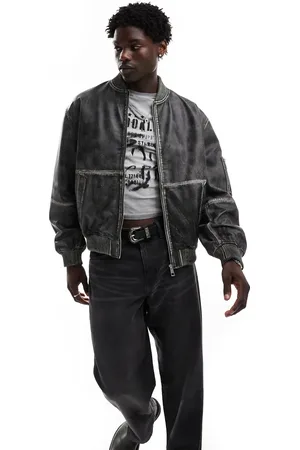 ASOS Chaqueta bomber negra extragrande con acabado desgastado de cuero auténtico premium de
