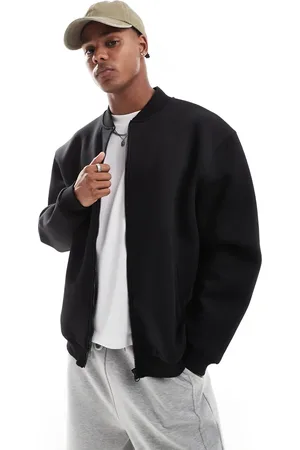 ASOS Chaqueta bomber negra extragrande de tejido efecto neopreno de