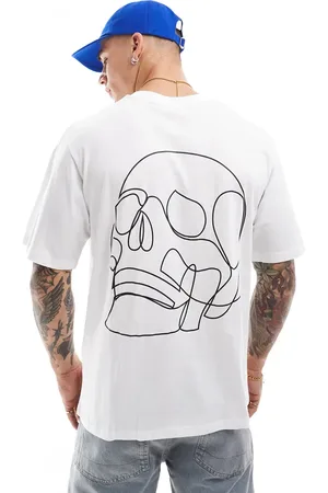 JACK & JONES Camiseta blanca extragrande con estampado de calavera en la espalda de