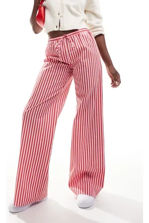 ASOS Pantalones rosas a rayas de pernera ancha de popelina de