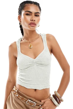 Free People Top color aguamarina de tirantes con cuello en forma de corazón de encaje texturizado de -Azul