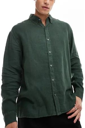 Abercrombie & Fitch Camisa verde oscuro de manga larga de lino de
