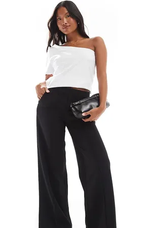 JDY Pantalones negros de talle alto con detalle de costura delantera de