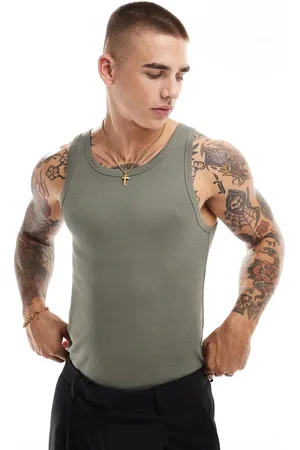 New Look Camiseta ajustada sin mangas de canalé fino de -Verde