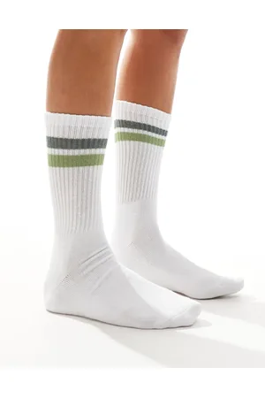 VERO MODA Calcetines blancos y verdes deportivos de canalé de