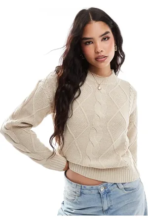 VILA Jersey color crema con cuello redondo de punto de ochos de -Beis neutro