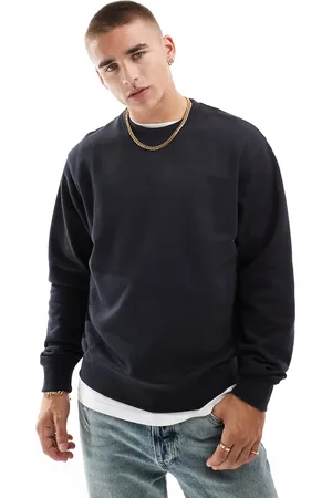 JACK & JONES Sudadera azul marino extragrande con cuello redondo de