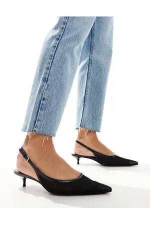 MANGO Zapatos negros de tacón bajo con correa talonera de malla de