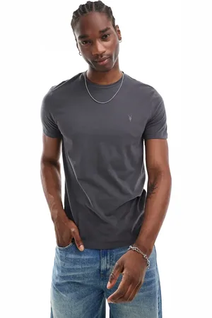 AllSaints Camiseta gris carbón de algodón cepillado Brace de