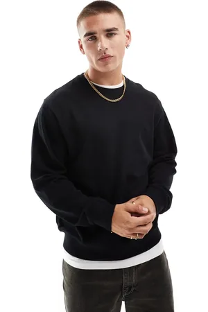 JACK & JONES Sudadera negra extragrande con cuello redondo de