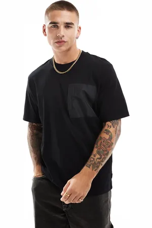 JACK & JONES Camiseta negra extragrande con bolsillo de nailon de