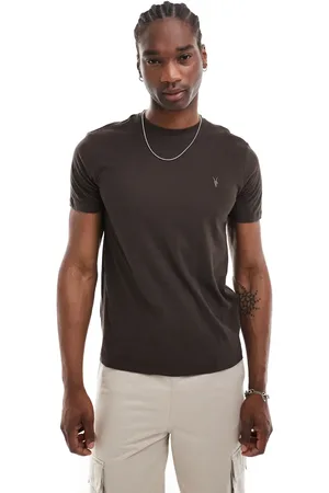 AllSaints Camiseta marrón oscuro de algodón cepillado Brace de