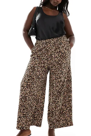Yours Pantalones de pernera ancha sin cierres con estampado de leopardo de