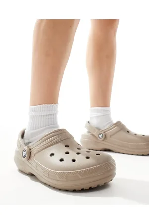 Crocs Zuecos color marrón grisáceo y hueso clásicos unisex con forro de -Beis neutro