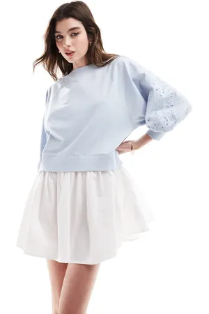 ASOS Vestido corto lavado estilo sudadera con mangas bordadas y falda de popelina de