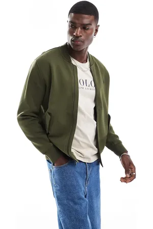 Ralph Lauren Chaqueta bomber verde oliva con logo de punto doble de tejido de sudadera Icon de