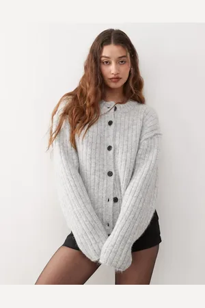Weekday Cárdigan gris jaspeado de punto grueso de mezcla de lana Alika de