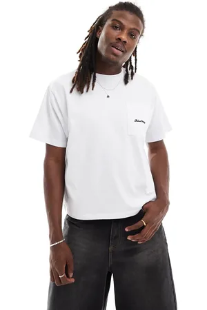 Reclaimed Camiseta corta blanca de corte cuadrado con bolsillo y logo de