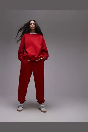 Topshop Joggers rojos con bajos ajustados de