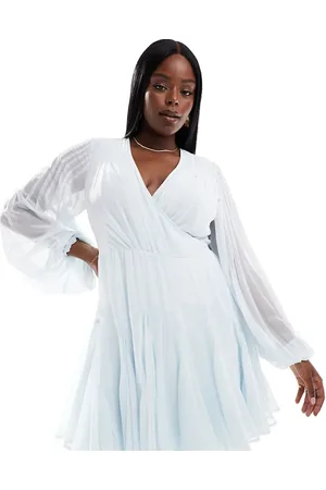 ASOS Vestido corto cruzado con mangas globo y detalle de lazada en la cintura de ASOS DESIGN Curve
