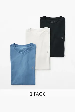 AllSaints Pack de 3 camisetas de color negro, gris y azul de algodón cepillado Brace de -Multicolor