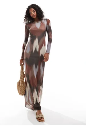 VERO MODA Vestido de tonos neutros de manga larga con estampado difuminado de malla de