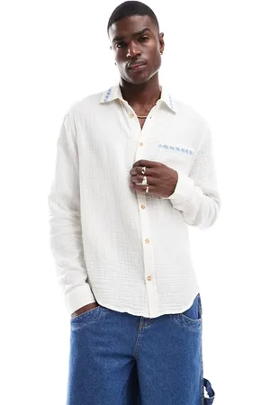 ASOS Camisa blanca holgada con bordado de punto de cruz de tejido texturizado de