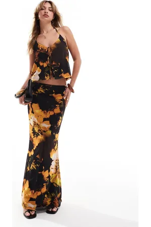 Miss Selfridge Falda larga con estampado de malla de -Multicolor