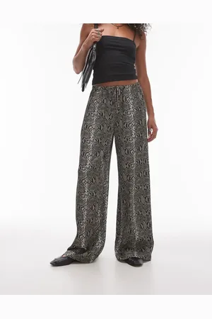 Topshop Pantalones de pernera ancha con estampado de serpiente y lazada en la cintura de satén de