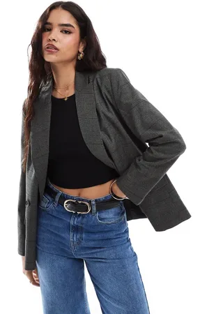 ASOS Americana gris a cuadros con doble botonadura de