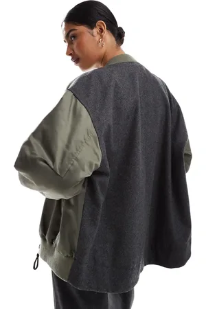 ASOS Chaqueta bomber caqui y gris con diseño dividido de -Verde