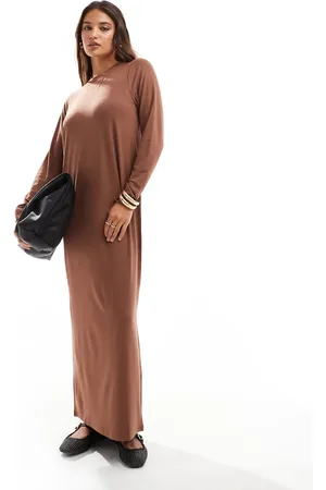 ASOS Vestido largo marrón claro estilo camiseta de manga larga de
