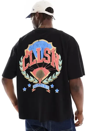 COLLUSION Camiseta negra extragrande con estampado gráfico del logo de