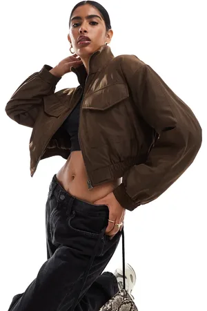 ASOS Chaqueta bomber corta color tostado con cuello alzado de canalé de -Negro