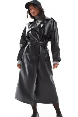 ASOS Gabardina negra de tejido efecto cuero de ASOS DESIGN Petite