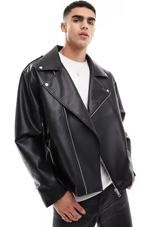 ASOS Chaqueta biker negra extragrande de cuero sintético de